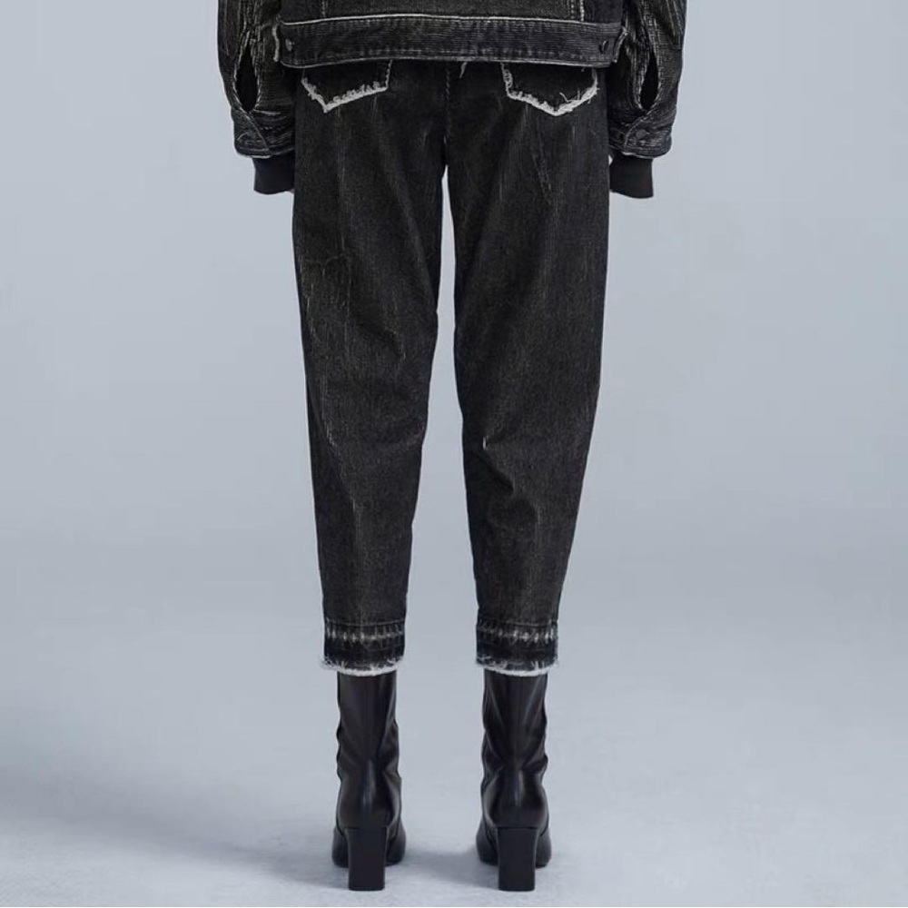 JNBY Women’s Cropped Corduroy Distress Pants Black - Picture 1 of 8